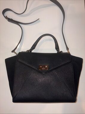 Kate Spade Genuine Leather Black Satchel with Top Handle and Detachable Strap